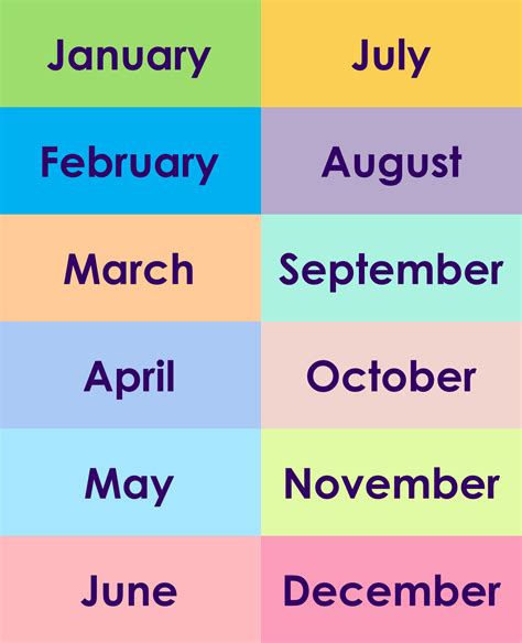 6 Best Printable Months Of The Year Chart For Free At Printablee Com