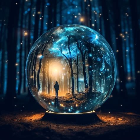 Premium Photo A Close Up Of A Person Standing In A Forest With A Glowing Orb Generative Ai