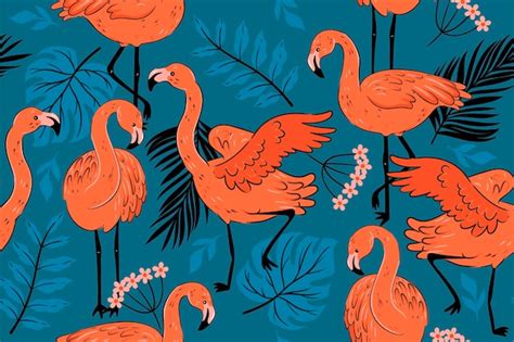 Patrón sin fisuras con flamencos y hojas tropicales gráficos