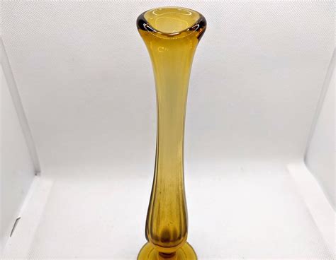 Vintage Amber Yellow Glass Flower Bud Stem Vase With Rounded Etsy