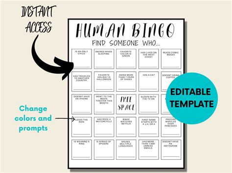 Human Bingo Template Editable Get To Know You Bingo Office