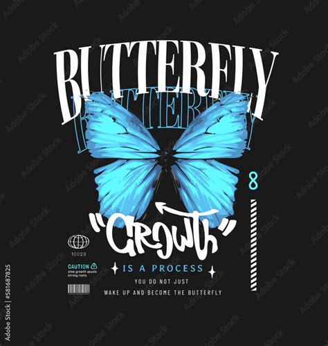 Butterfly Slogan With Blue Morpho Butterfly Vector Illustration On Black Background Stock Vector