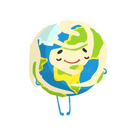 Happy Earth Planet Character Winking Cute Globe With Smiley Face And