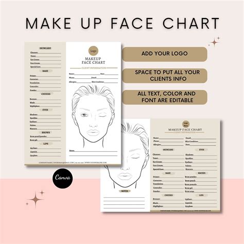 Editable Makeup Artist Face Chart Bundle Freelance Makeup Form Makeup