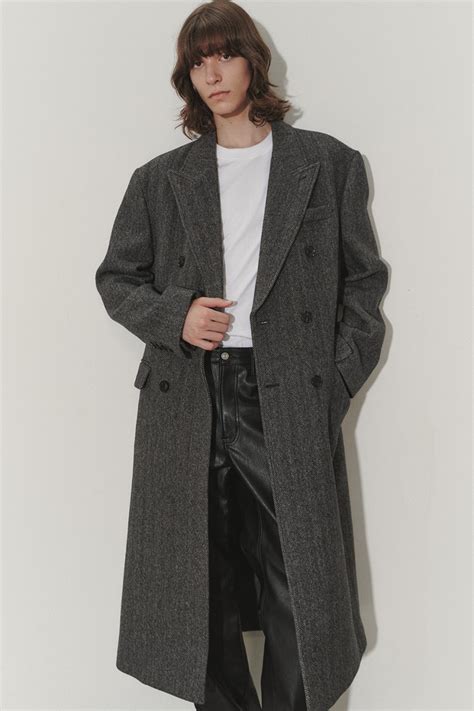 Unisex Tailored Double Breasted Wool Coat Charcoal Herringbone Dunst