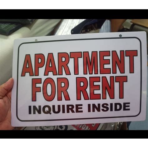 Apartment For Rent Signage Inquire Inside A4 Size PVC Hard Plastic