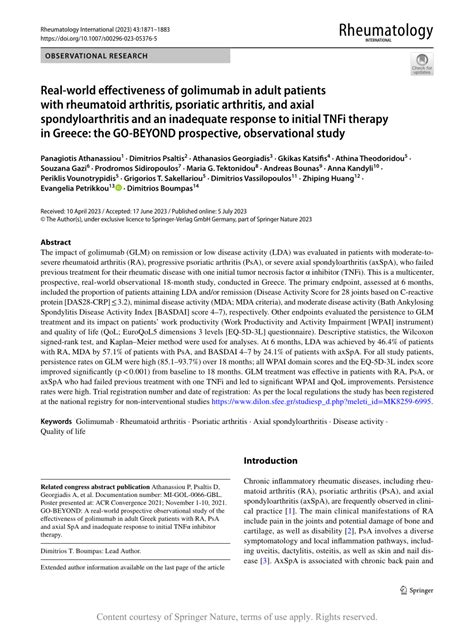 Real-world effectiveness of golimumab in adult patients with rheumatoid ...