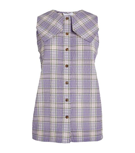 Womens Ganni Purple Seersucker Check Shirt Harrods Uk