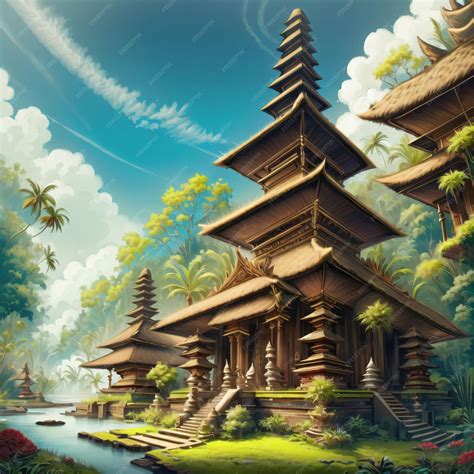 Premium AI Image | A painting of a temple in the jungle