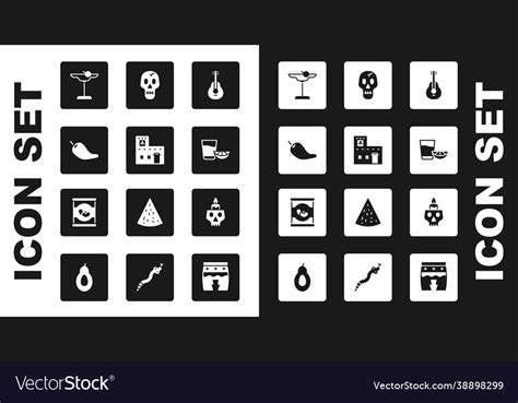 Set Mexican Guitar House Hot Chili Pepper Pod Vector Image