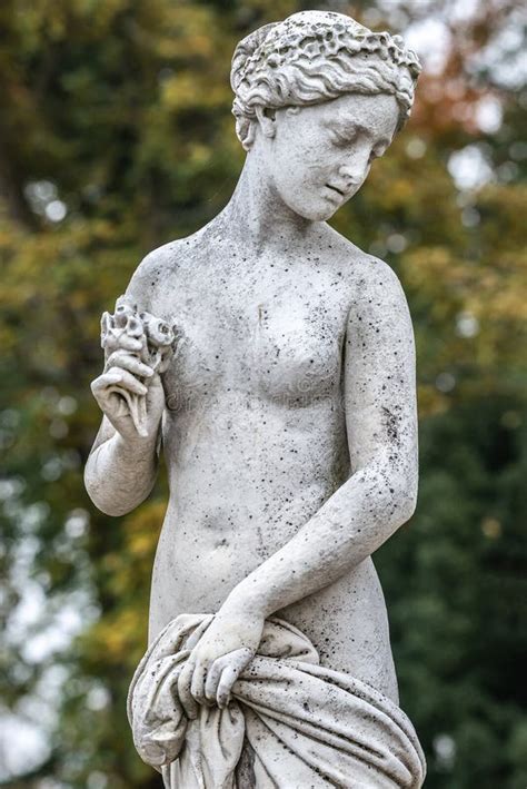 Statue Of Sensual Naked Greek Renaissance Era Woman With Flowers Potsdam Germany Details