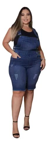 Jardineira Macac O Jeans Feminina Plus Size Lycra Ao