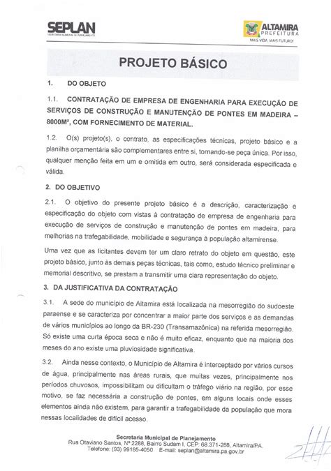 PROJETO BÁSICO Prefeitura Municipal de Altamira Gestão 2021 2024