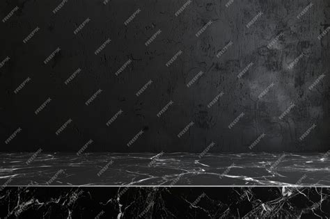 Premium Photo | Black marble table on black concrete wall background