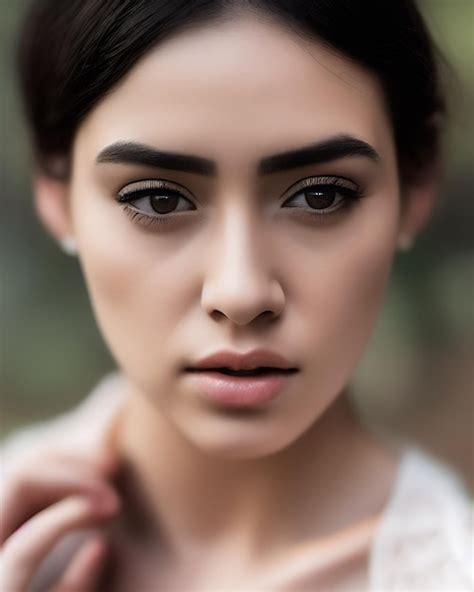 Premium Photo A Woman With Dark Eyebrows And A White Shirt