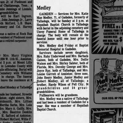 Obituary For Katie Mae Medley Aged Newspapers