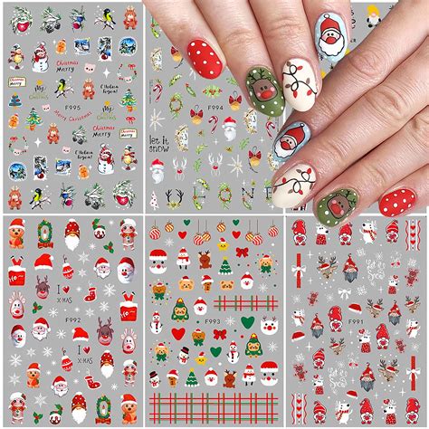 Amazon Sheets Christmas Nail Art Stickers Winter Cute Reindeer