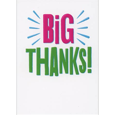 Big Thanks: Pink and Green Words with Blue Bursts Thank You Card ...