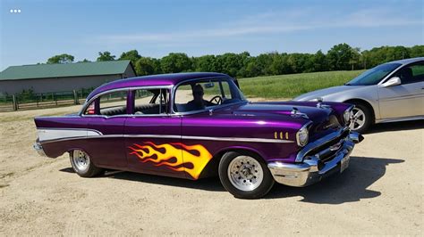 Stunning Purple 1957 Chevy Belair With Flames