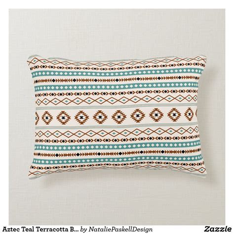 Aztec Teal Terracotta Blk Crm Mixed Motifs Pattern Accent Pillow Zazzle Pillows Accent