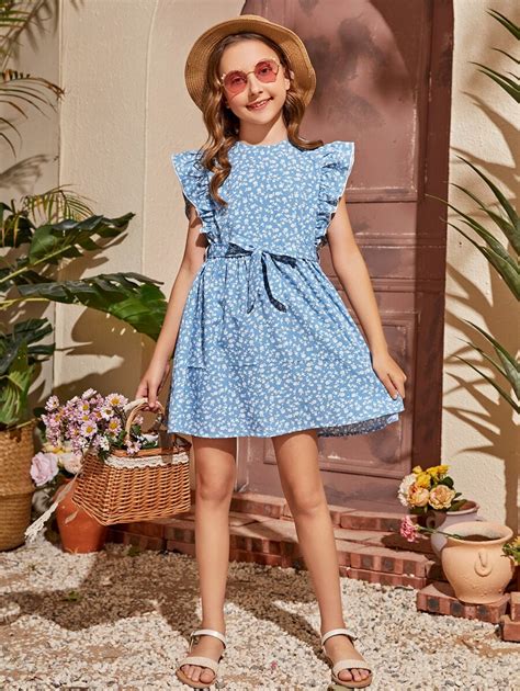 SHEIN Tween Girl Ditsy Floral Butterfly Sleeve Dress SHEIN USA