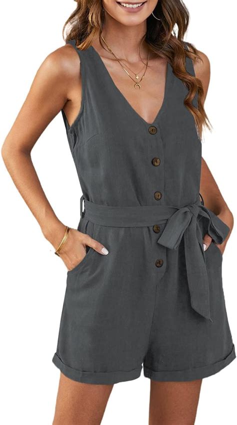 AILUNSNIKA Summer Sleeveless Tank Jumpsuit For Women V Neck Button Down