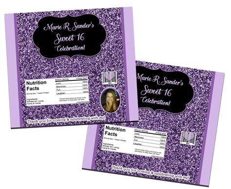 Purple Glitter Sweet 16 Candy Bar Wrappers | Party Print Express