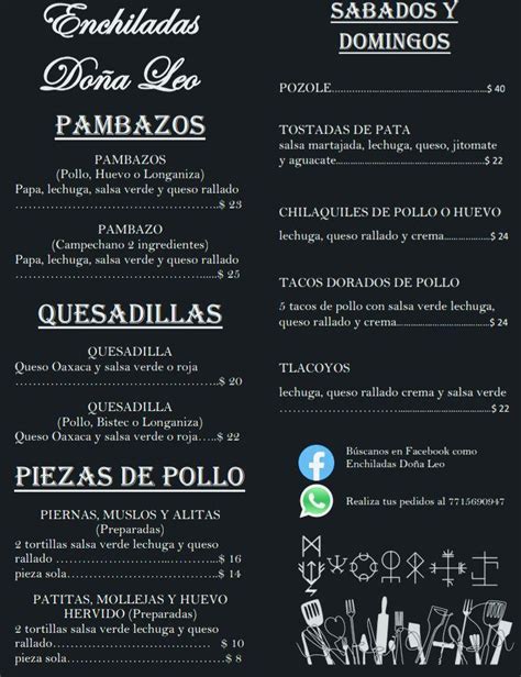 Carta Del Restaurante Antojitos Mexicanos Do A Leo Tezontepec Del Aldama