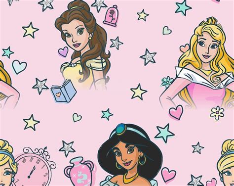 Disney Princess Cotton Fabric By The Yard Felt Pen Princess Etsy