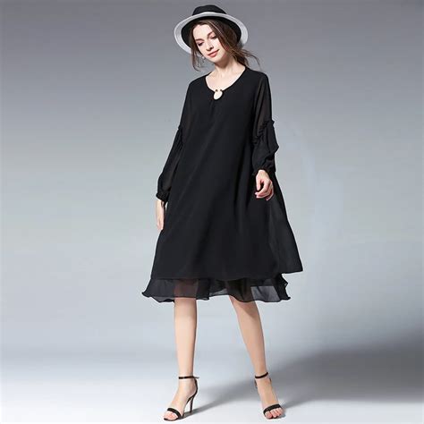 Xl Women Long Sleeve Casual Loose Black Dress Plus Size Spring