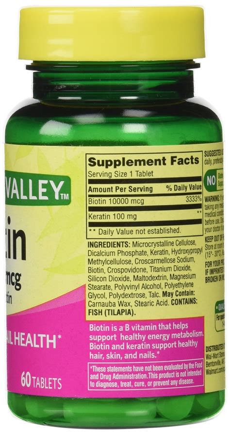 Spring Valley Biotin Dietary Supplement 10000 Mg With 100 Mg Keratin 60 Tablets 60 Count