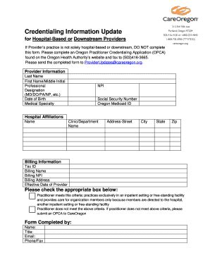 Fillable Online Credentialing Information Update Fax Email Print