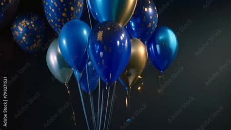 Golden Blue And Black Balloons On Black Background D Illustration