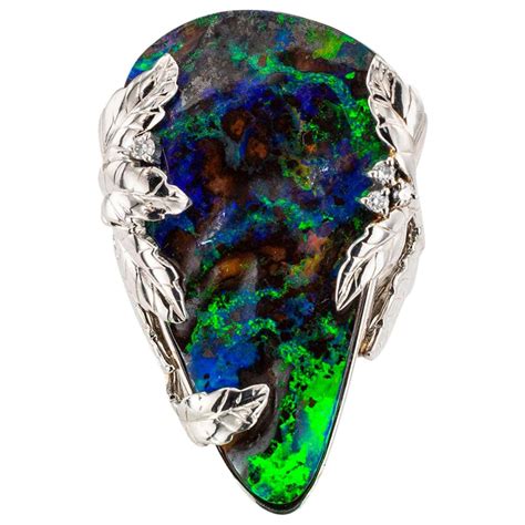 Edwardian Black Opal Diamond Platinum Ring At Stdibs