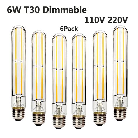 Leadleds 6Pcs 6W T30 LED Filament Bulb 110V 220V E27 Dimmable Retro Bulb Holiday Wedding ...