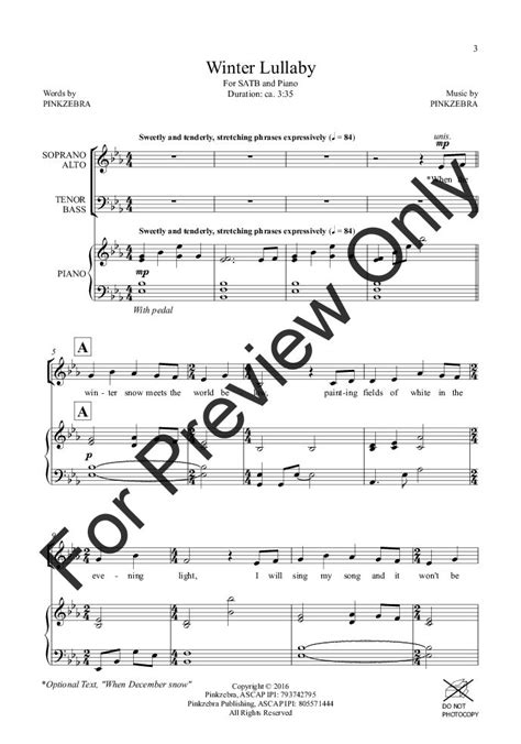 Winter Lullaby SATB By Pinkzebra J W Pepper Sheet Music