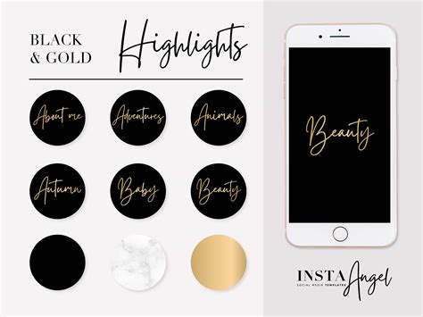 Portadas Destacadas De Instagram En Negro Y Oro Iconos Etsy