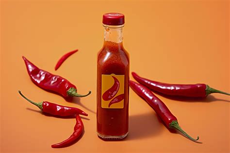 Tabasco hot pepper sauce with red chili pepper, flat lay. Generative AI 31697496 Stock Photo at ...