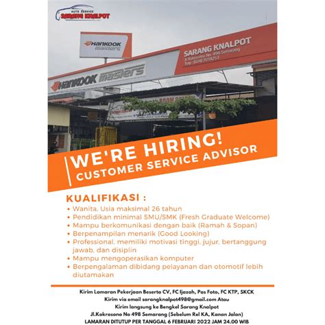 Lowongan Kerja Customer Service Advisor Di Sarang Knalpot Lokersemar Id