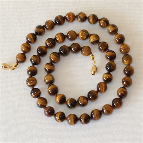 Tiger Eye Necklace 8mm 20 Hand Knotted Brown Tigers Eye Tiger S Eye