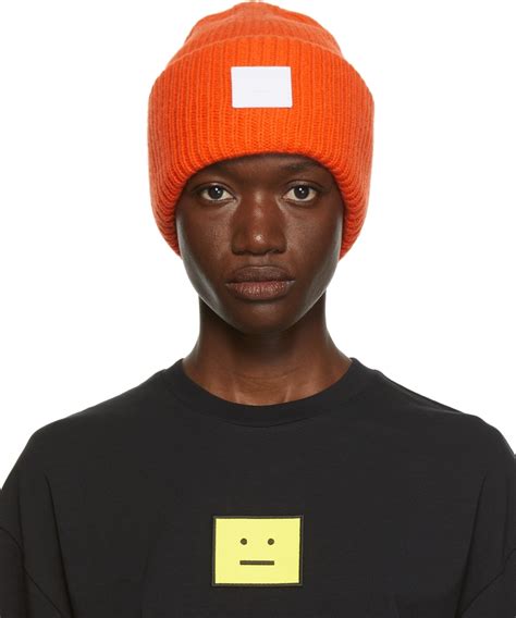 Acne Studios Orange Face Patch Beanie SSENSE Canada