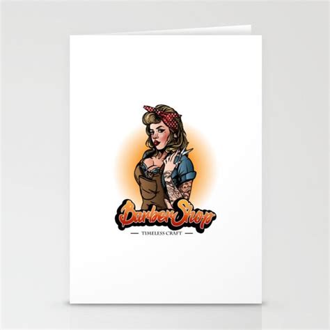 Sexy Barber Girl Logo Stationery Cards By Azam Art Society6