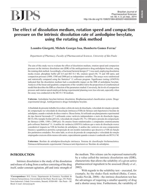 Pdf The Effect Of Dissolution Medium Rotation Speed And Compaction