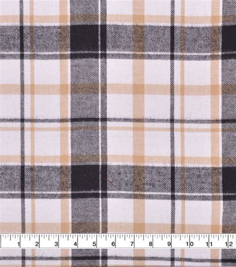 Flannel Shirting Fabric Ivory Tan Blue Grid Check Plaid Joann