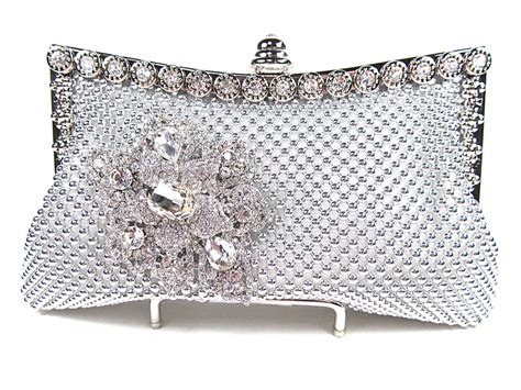 Silver Mesh Rhinestone Bridal Clutch Wedding Purse