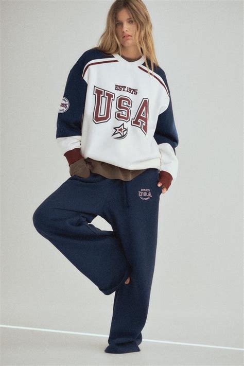 Usa Varsity Trousers Navy Zara Ireland