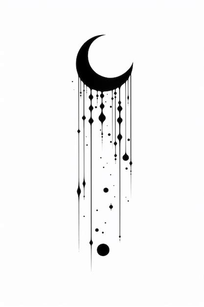 Um Desenho Em Preto E Branco De Uma Lua Crescente Estrelas E Uma