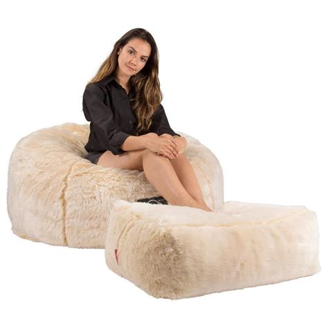 Cloudsac 510 Xl X Large Memory Foam Bean Bag Fluffy Faux Fur White Fox In 2020 Bean Bag