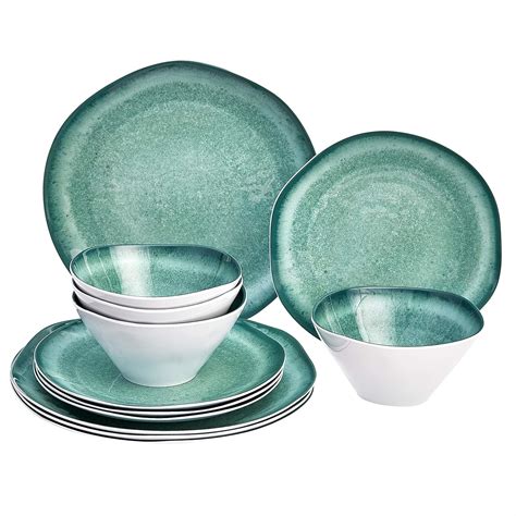 Amazon Basics 12 Piece Melamine Dinnerware Set Service For 4 Teal