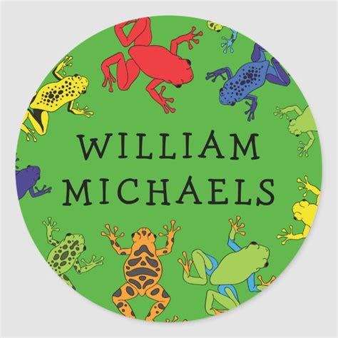 A Green Sticker With Colorful Frogs And Frog Silhouettes On The Bottom